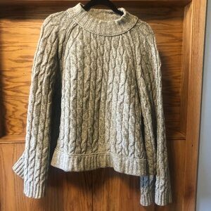 Free People “Snow Bird” Women’s L Sage Cable Knit Mock T-Neck Cropped Sweater